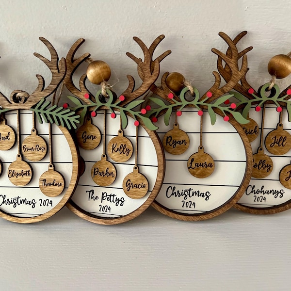Familie Weihnachten Ornament, personalisierte 2025 Holz Urlaub Ornament mit Familienmitglied Namen, benutzerdefinierte Ornamente, Weihnachtskugel