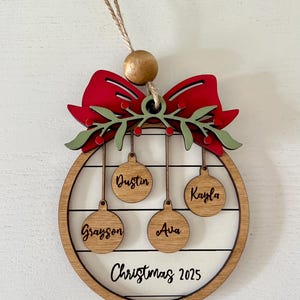 Family Christmas Ornament, Personalized 2025 Wood Holiday Ornament with Family Member Names, Custom Ornaments, Christmas Ball image 3