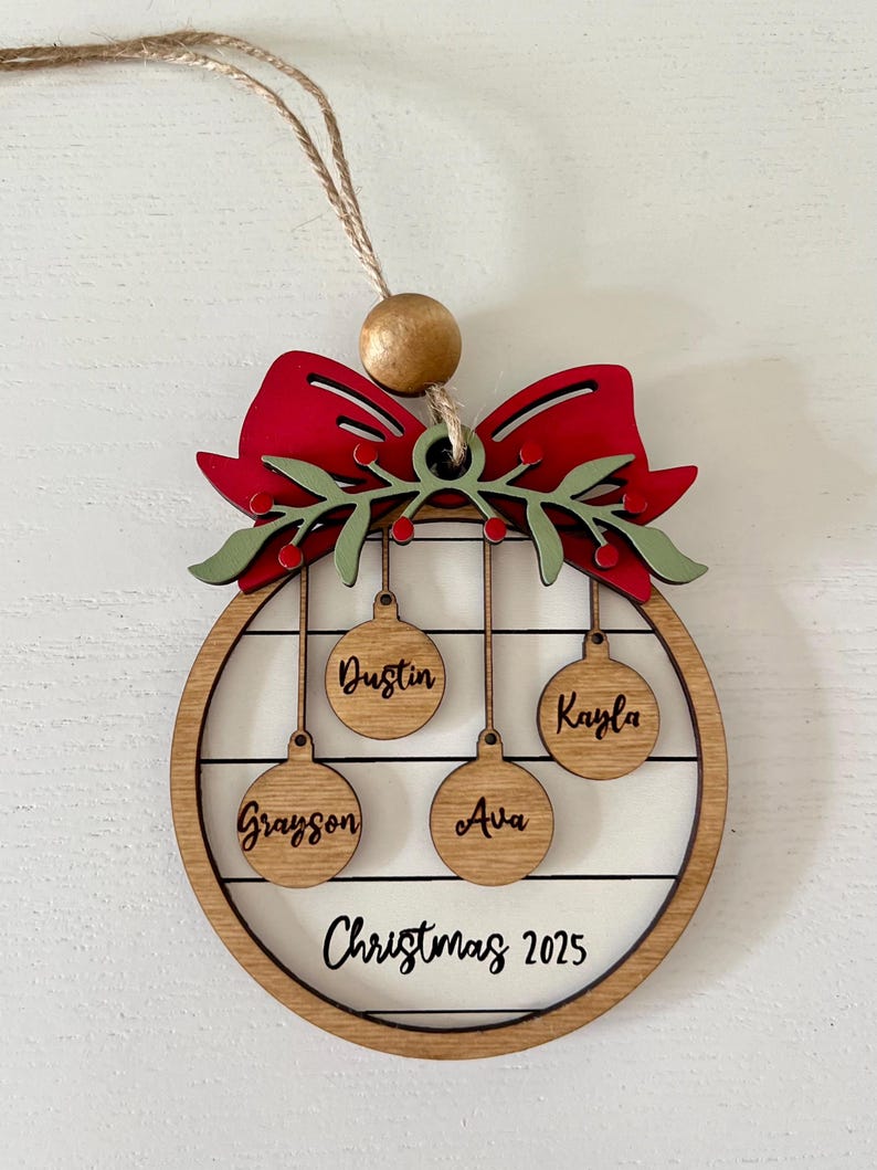 Family Christmas Ornament, Personalized 2025 Wood Holiday Ornament with Family Member Names, Custom Ornaments, Christmas Ball image 3