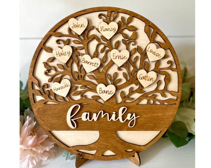 Arbre généalogique personnalisé, Cadeau de fête des mères, Arbre généalogique, Cadre familial, Notre famille, Cadeau pour maman, Petits-enfants, Signe de nom de famille, En bois,