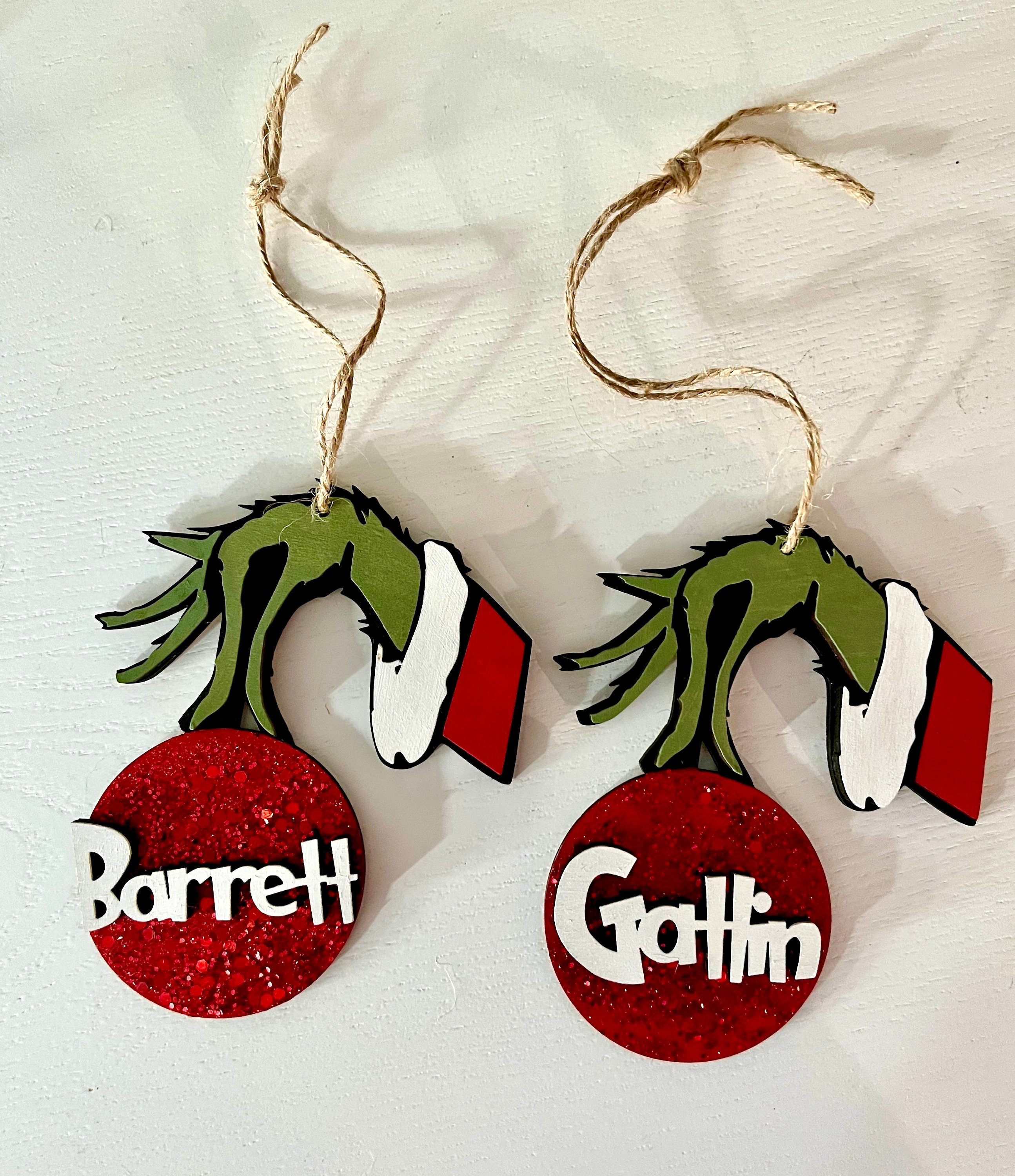 Grinch Hand Ornament, Grinch Ornament, Personalized, Custom, The Grinch, Stocking Tag, Glitter, Christmas Decor Christmas Sign Grinch Decor