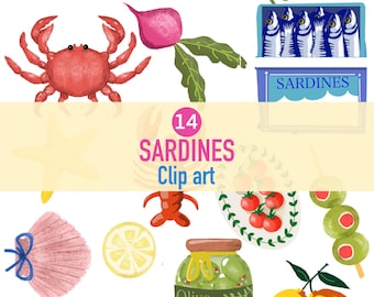 Hand Drawn Sardine Clipart Set | Coastal Fish PNGs | Seafood Illustration SVGs | Instant Download