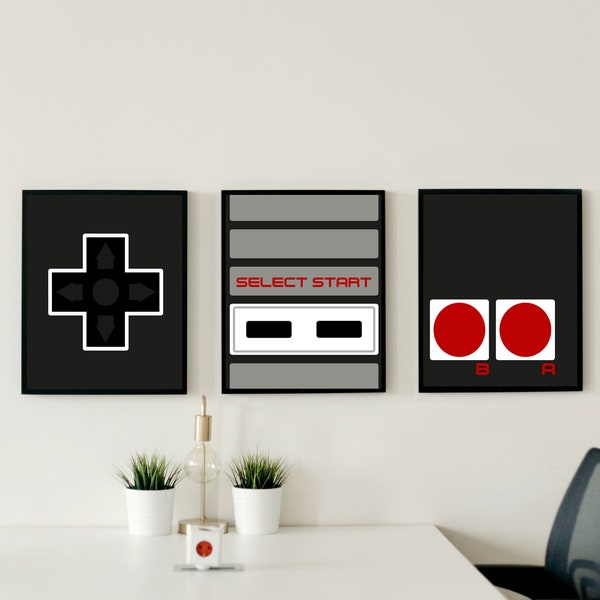 Controller Poster Set | NES Inspired, Printable 3 Piece | Game Room Wall Art and Decor | Minimalist | Old School Retro Video Game