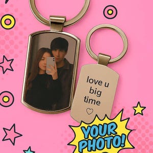 Personalised Photo Keyring for Boyfriend | Engraved Christmas Gift | Cute Couple Keychain | Aesthetic Gift for Him | Gen Z Xmas Gift
