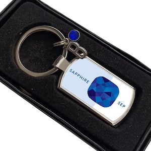 September Birthday Gift for Her - Birth Stone Keyring - Personalised Gift for Women - Something Blue - September Present Sapphire birthstone