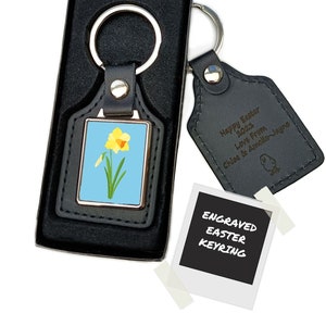 Daffodil Gifts, Easter Gift for Her Him, Personalised Easter Gifts for Adults Grandparents Grandad Grandma, Engraved Keyring, Spring Gift