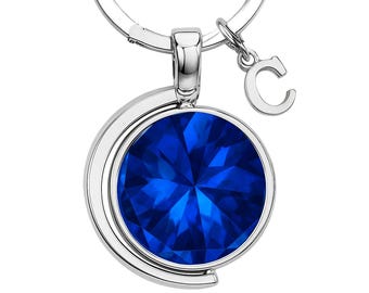 Personalised September Birthstone Keyring – Sapphire Blue Gift for Her | Birthday Gift | Name & Initial | Birthstone Key Ring for Women