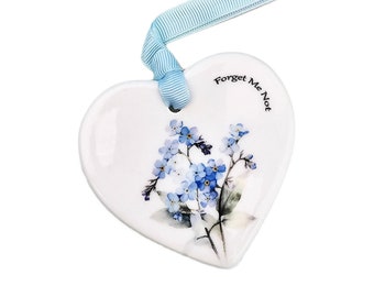 Forget me not, remembrance, birthday memorial gift, ceramic heart ornament, loss of loved one, Sympathy gift,  Grief gift mum memory tribute