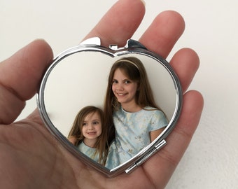 Heart Compact Mirror,Personalised Compact Mirror, Photo Gifts for Her, Handbag Accessories, birthday gifts for women, Easter Gift