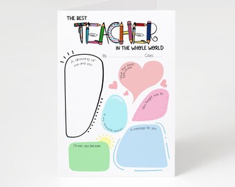 Teacher card, Teacher appreciation card, Personalised Teachers card Teacher Thank You Card for teacher, End of School Card, End of Year Card