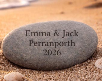 Personalised Engraved Pebble | Custom Beach Stone Gift | Holiday Keepsake Cornwall | Couple Names Date Stone | Romantic Memory Gift