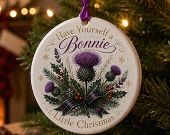 Scottish Thistle Christmas Ornament, Bonnie Little Christmas Decoration, Tartan Holly Bauble, Mum and Dad Christmas Gift