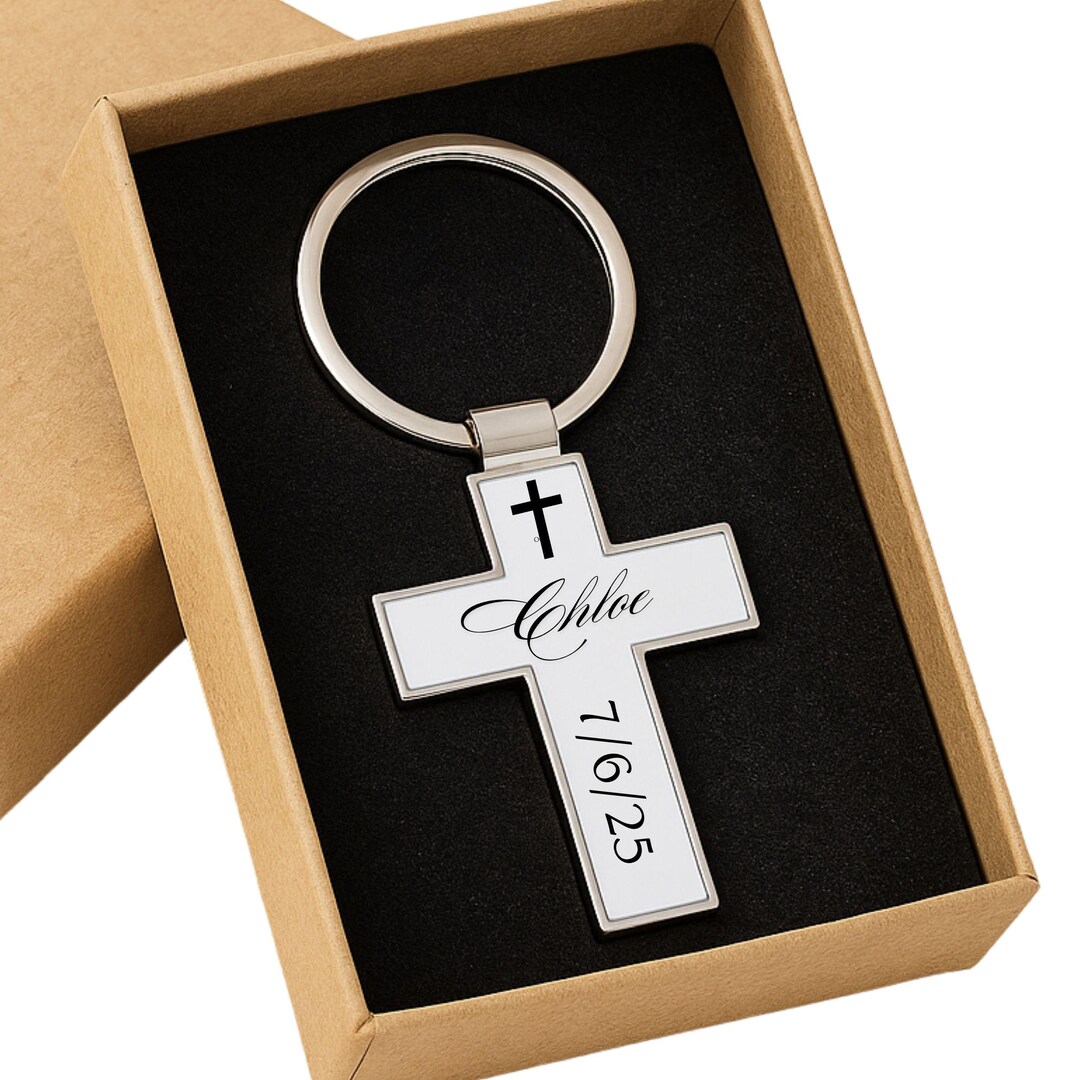 Personalised Cross Keyring – Baptism, Christening or Holy Communion ...