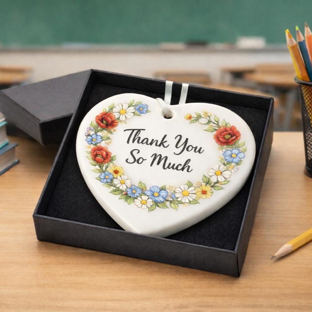 Thank You Teacher Ceramic Heart Gift – Floral Thank You so Much ...