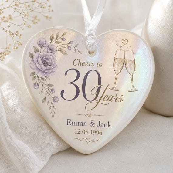 30th Wedding Anniversary Gift, Personalised Pearl Anniversary Heart, 30 Years Married Keepsake