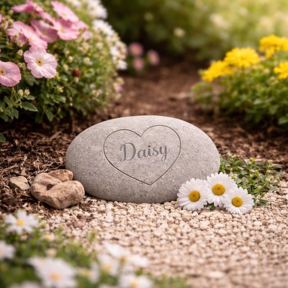 Personalised Pet Memorial Stone, Engraved Dog Memorial Gift, Paw Prints on Our Hearts, Custom Pet Grave Marker, Garden Memorial Rock