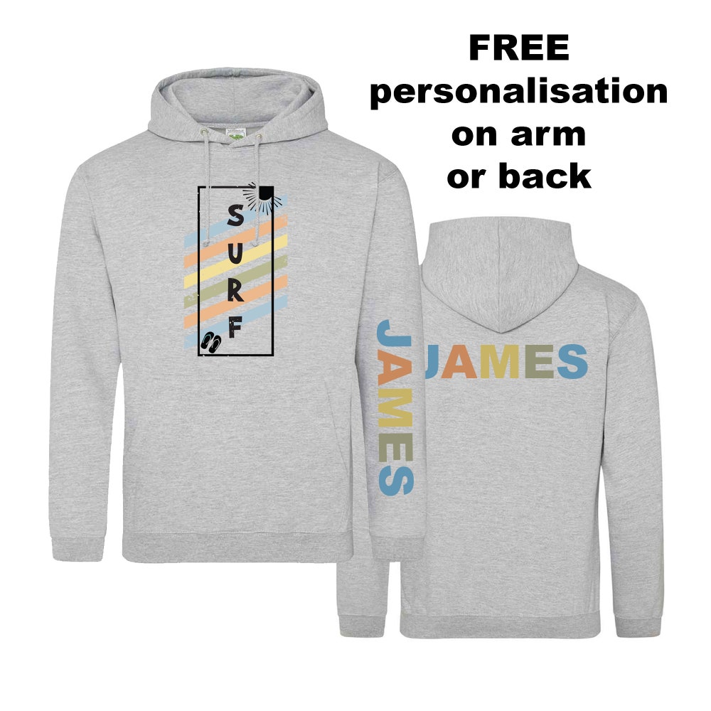 Mens Hoodie Gift For Him - Personalised Hoodie Surf Hoodie Beach Hoodie Grey Hoodie Team Hoodies Stag Do Hoodie Outdoors Christmas Gift Startees