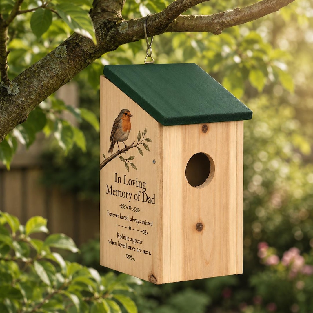 Memory Bird Personalised Robin Memorial Bird Box, in Loving Memory Bird House ...