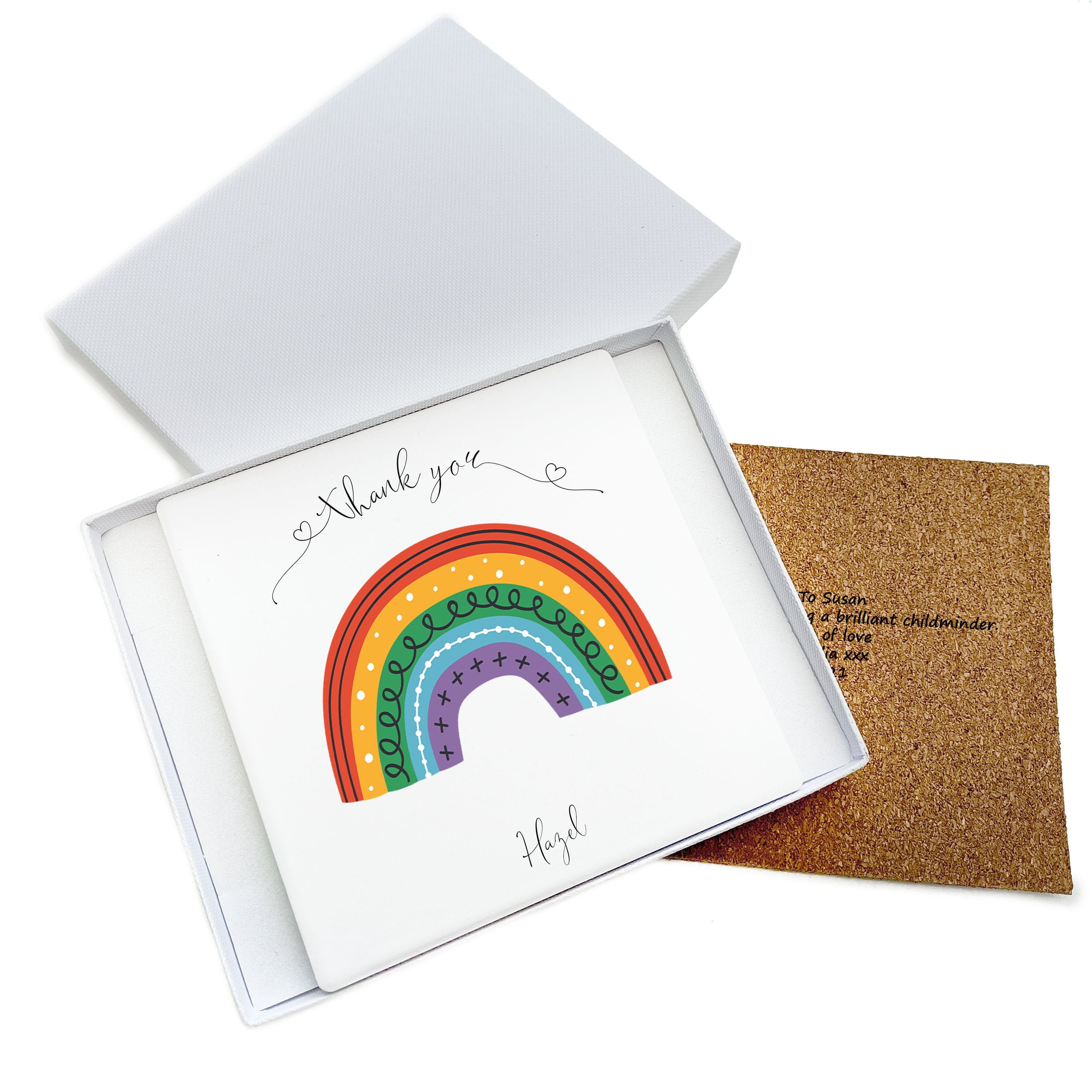 Thankyou Gifts - Personalised Ceramic Coaster - Rainbow Gifts - Thank…