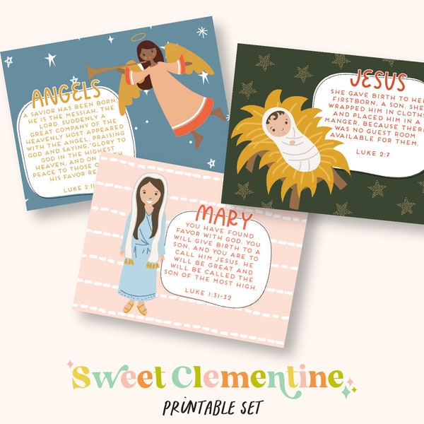 Download + Print | Nativity Story Printable Scripture Cards and Characters | Kids Christmas Activity