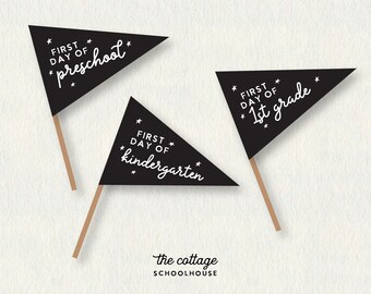 First Day of School Flags | Printable | Black and White