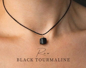 Roher schwarzer Turmalin Choker, schwarzer Turmalin Kette, Geburtsstein Kette, halskette minimalistisch, Choker schwarz, handgemacht