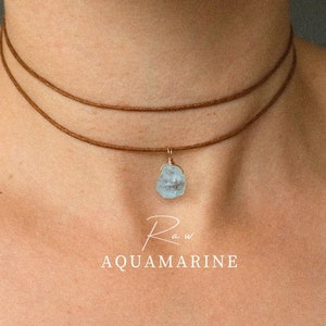RAW aquamarine pendant as choker, Aquamarine necklace, healing stone choker, gemstone necklace, birthstone choker, handmade natural jewelry