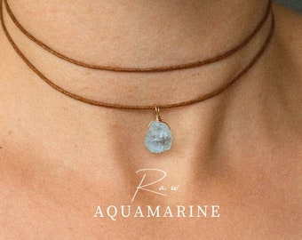 Pendentif aigue-marine RAW comme tour de cou, collier aigue-marine, tour de cou en pierre de guérison, collier de pierres précieuses, tour de cou avec pierre de naissance, bijoux naturels faits main