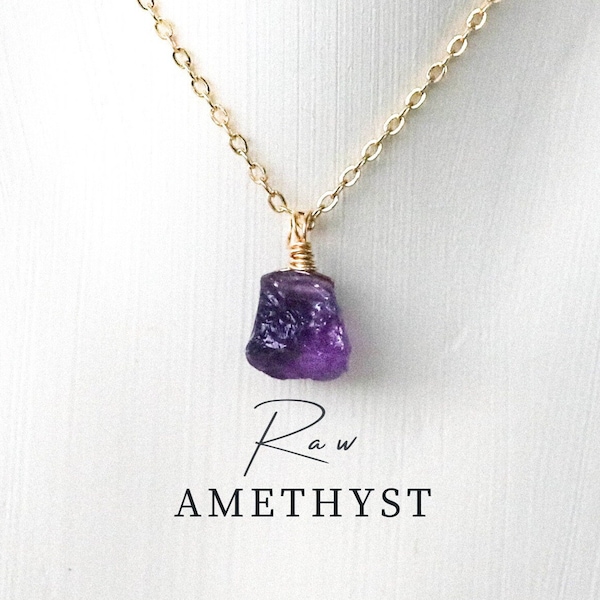Raw Amethyst Necklace, Raw amethyst Pendant, Gemstone Necklace, amethyst Necklace, birthstone february, Gift for Girlfriend, Gift for Her
