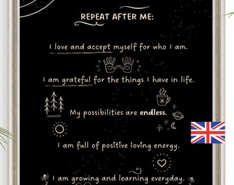 Positive Affirmation digitaler Download, Affirmationssprüche Wandkunst, inspirierende Sprüche Wandbild, Yoga Meditation Poster