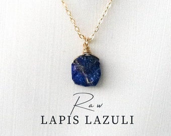 Roher Lapislazuli Kette, Roher Lapislazuli Anhänger, Edelstein Kette, Lapislazuli Halskette, Geschenk für Freundin, Geschenk für Sie