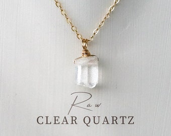 Collier en quartz clair brut, pendentif en quartz clair brut, collier de pierres précieuses, collier en cristal de roche, pierre de naissance avril, collier avec pierre de naissance