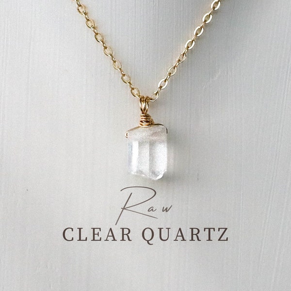 Collier en quartz clair brut, pendentif en quartz clair brut, collier de pierres précieuses, collier en cristal de roche, pierre de naissance avril, collier avec pierre de naissance