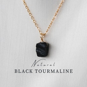 Raw black tourmaline necklace, raw tourmaline pendant, gemstone necklace, birthstone necklace, handmade necklace, black gemstone, protection