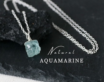 Roher Aquamarin Kette, Aquamarin Anhänger Silber, Geburtsstein Kette, Edelstein Kette, Jahrestag Geschenk, Geburtsstein März