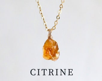 Raw Citrine Crystal Pendant Necklace, Gold or Sterling Silver, November Birthstone