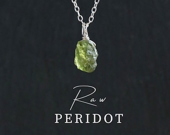 Roher Peridot Kette, Peridot Anhänger Silber, Geburtsstein Kette, Jahrestag Geschenk, Edelstein Kette, Geburtsstein August, Kette Silber