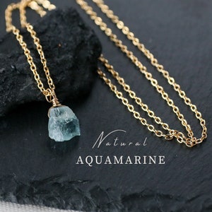 Raw Aquamarine Necklace, Aquamarine Pendant Gold, Birthstone Necklace, Gemstone Necklace, Anniversary Gift, Birthstone March