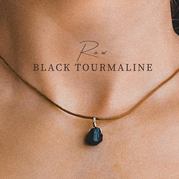 Ras de cou en tourmaline noire brute en or et argent, collier en tourmaline noire, bijoux naturels faits main, choker en tourmaline, pierre de protection