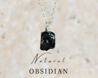 Black obsidian necklace in silver, <natural stone obsidian> black stone, gemstone necklace, crystal necklace, obsidian pendant