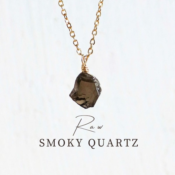 RAW Smoky Quartz | Hand-wrapped natural smoky quartz pendant with gold necklace: Unique natural piece of jewelry, handmade in Germany!