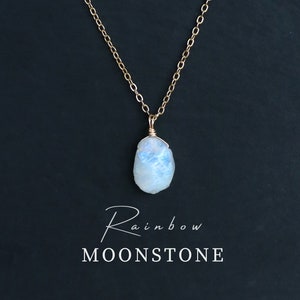 RAW Moonstone | Hand-wrapped natural moonstone pendant with gold or silver chain: Unique natural jewelry, handmade in Germany!