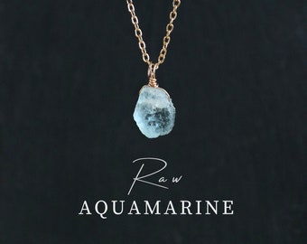 Raw aquamarine necklace, aquamarine pendant gold silver, gemstone necklace, birthstone March, birthstone necklace, minimalist necklace