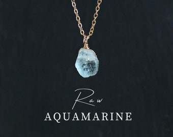 Ruwe aquamarijn ketting, aquamarijn hanger goud zilver, edelsteen ketting, geboortesteen maart, geboortesteen ketting, minimalistische ketting