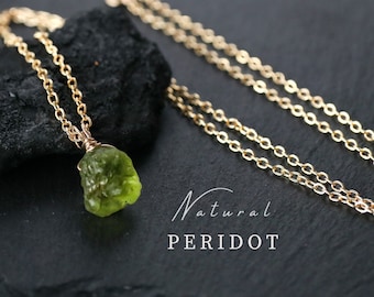 Natural raw peridot necklace gold wire wrapped gemstone pendant birthstone August peridot necklace