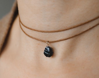 Collar de obsidiana, obsidiana negra <gargantilla negra con obsidiana de piedra natural> joyería natural, gargantilla de piedras preciosas, collar de cristal