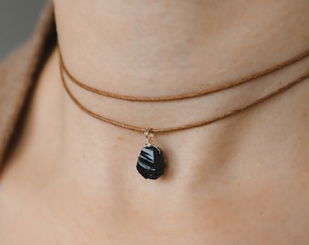 Obsidian Kette, schwarzer Obsidian Choker, Natürlicher Obsidian Kette, natürlicher Edelstein, Edelstein Choker, Kristallkette