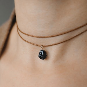 Obsidian necklace, black obsidian &lt;choker black with natural stone obsidian&gt; natural jewellery, gemstone choker, crystal necklace
