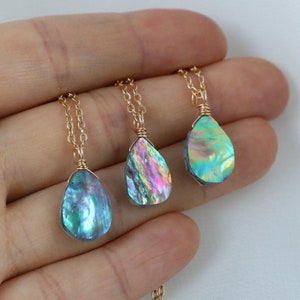 Raw Abalone Shell Necklace – Handmade Shell pendant in Gold or Silver, Natural Jewelry, Shell Necklace, Abalone drop shape Pendant Necklace