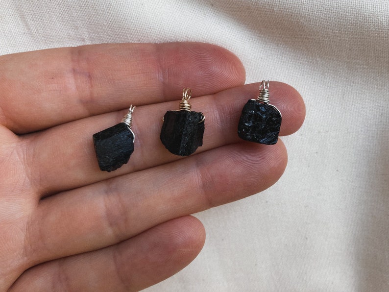 Raw black tourmaline necklace, raw tourmaline pendant, gemstone necklace, birthstone necklace, handmade necklace, black gemstone, protection image 5